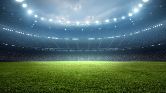 Football stadium at night. An imaginary stadium is modelled and rendered.
