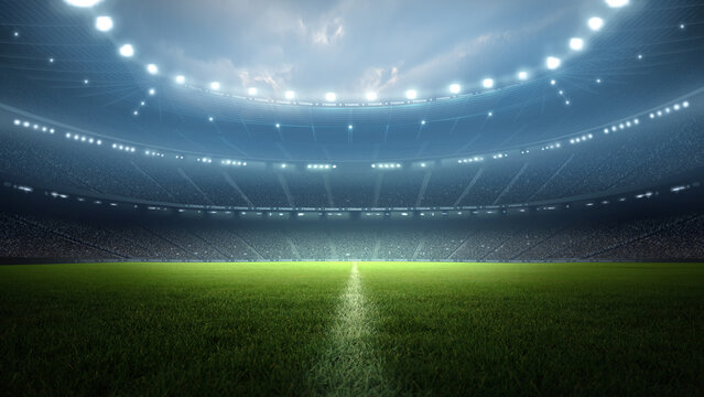 Football stadium at night. An imaginary stadium is modelled and rendered.