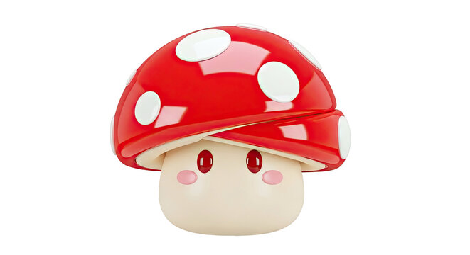 Cute 3D Render of a Red and White Polka Dot Mushroom Character