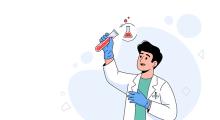Obraz premium Scientist Holding Test Tube with Red Liquid, Conducting Research in Laboratory