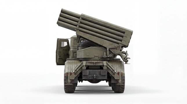 Military Vehicle: A formidable military vehicle, poised with its multiple rocket launchers ready for action, epitomizes strength and technological prowess.