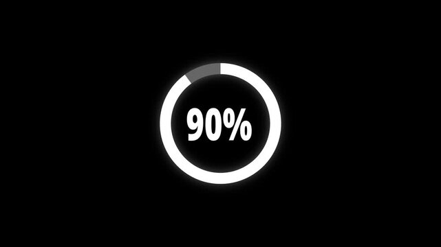 Abstract pie chart with 90 percent progress bar animation. Pie chart business and finance visual data representation for sales and statistics on black background. 4k video