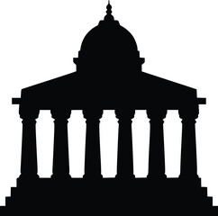 Black and white ancient Greek and Roman temple with columns