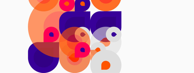 Fototapeta premium Abstract composition featuring overlapping circles, squares, vibrant orange, purple hues. Minimalist design, modern aesthetic, clean background.