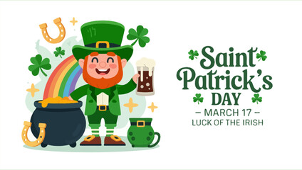 Obraz premium A cheerful leprechaun illustration with saint patrick s day elements and a pot of gold