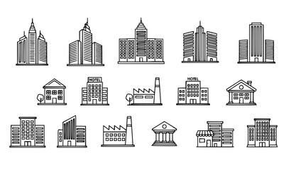 Modern building outline icons thin line architecture vector symbols for web and mobile UI