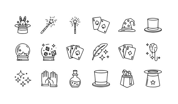 Magic line icon set thin stroke magician symbols vector pack for web and app design