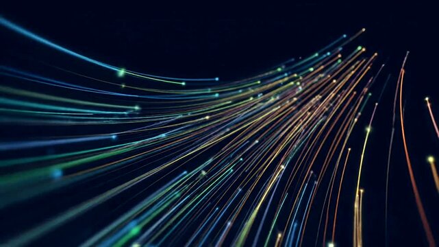 Abstract Flowing Light Streaks on Dark Background.