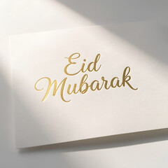 Eid Mubarak greeting card with golden text Isolated on transparent background