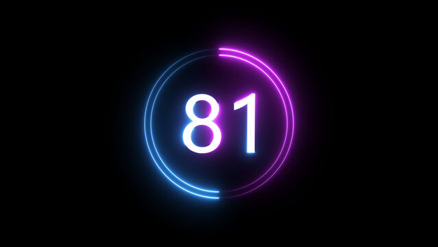 A dynamic circular illustration, and glowing count neon number 81 illustration . on a black background. and creating a stunning 4k illustration.