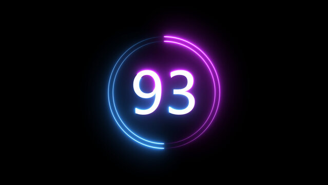 A dynamic circular illustration, and glowing count neon number 93 illustration . on a black background. and creating a stunning 4k illustration.