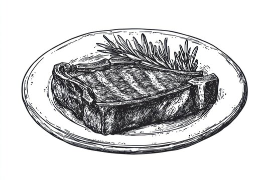 Cooked steak art drawing sketch.