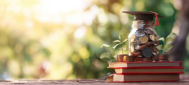 The Jar of Coins with Graduation Cap Symbolizing Education Savings and Growth