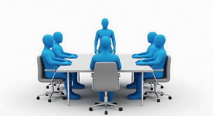 Business meeting with blue humanoid figures