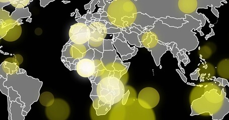 Naklejka premium Showing map focusing on Africa and nearby regions over black sea with white borders, yellow glows