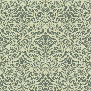 Elegant ornamental wallpaper design inspired by classical baroque damask textile patterns