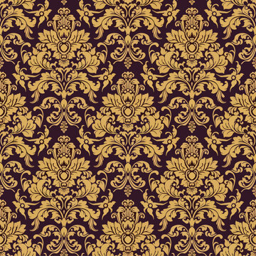 Luxurious vintage damask textile pattern with intricate floral details and decorative scrolling elements