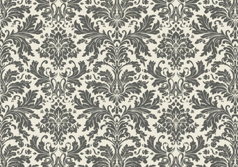 Classic decorative damask wallpaper pattern with symmetrical floral crests and baroque detailing