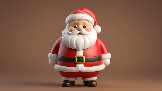 cute tubby 3d illustration of santa claus figurine isolated on a brown background