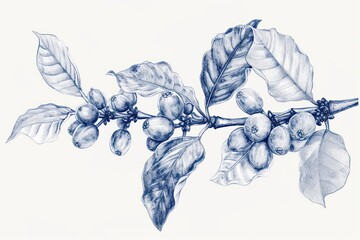 Fototapeta premium Antique of coffee bean sketch drawing plant.