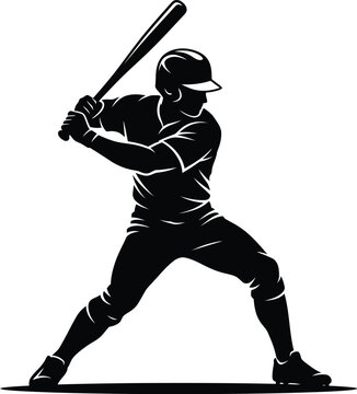 Black silhouette of a baseball player swinging a bat in a ready position