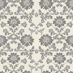 Fototapeta premium Luxurious vintage wallpaper featuring traditional damask floral emblems and ornate symmetrical layout