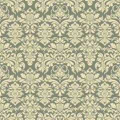 Decorative antique damask wallpaper background with classic floral crests and ornamental detailing