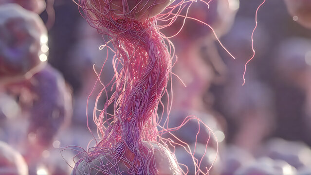 Intricate network of blood vessels in a human hand under specialized lighting.