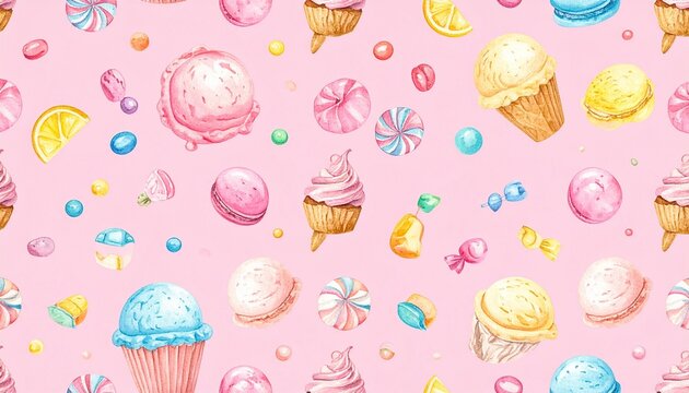 Seamless pastel dessert pattern.