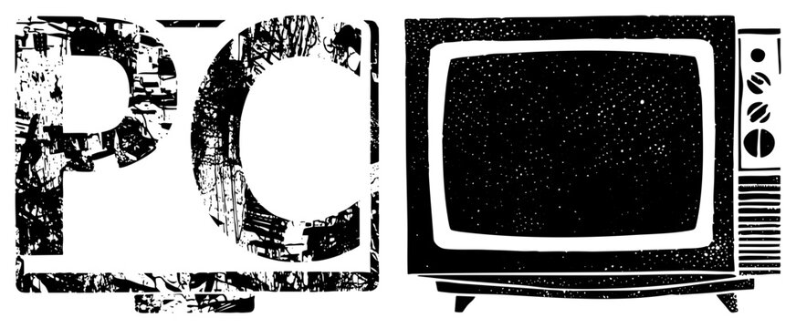 Retro computer and old TV graphic, pixelated screen, analog tech, nostalgic electronics, vector illustration, design, vintage computing.