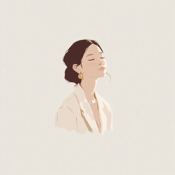 Peaceful Reflection Emotional Portrait Illustration