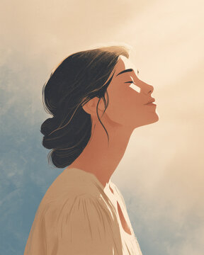 Peaceful Reflection Emotional Portrait Illustration