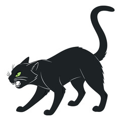 Obraz premium Angry Black Cat with Green Eye and White Accents in Aggressive Stance on white background