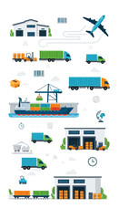 Fototapeta premium Logistics and Transportation Icons and Symbols.