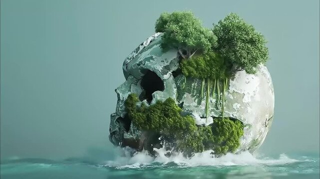 Abandoned skull shaped rock in clay low poly isometric 3D style 4K Videos