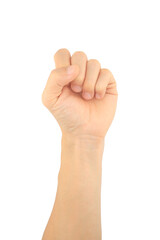 Human hand touch gesture isolated on a white background. showing a woman and a man palm and fingers reaching, holding, and clicking, gesture hand isolated