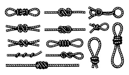 Set of realistic rope knots and twisted rope elements isolated on white background vector illustration © MstMonisha