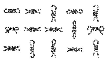 Minimal flat rope knots icon set in simple line style isolated on white background vector design © MstMonisha