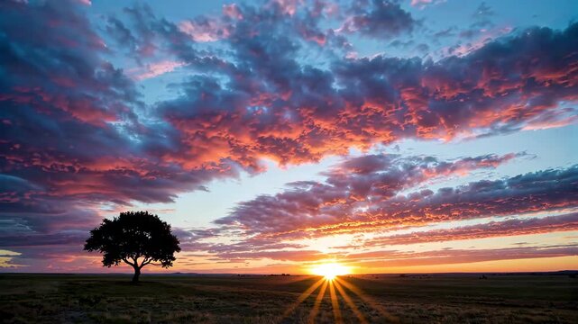 Single tree view at sunset in the wilderness