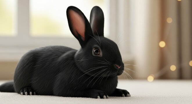 Black Rabbit Resting Near Window.