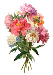 Obraz premium Vibrant peony bouquet illustration.