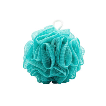 Turquoise bath pouf on transparent background