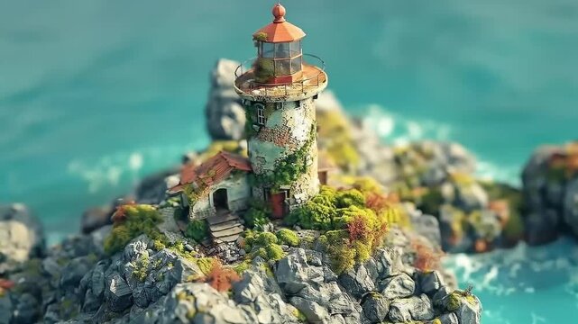 lighthouse on the island clay style 3D isometric low poly 4K Videos