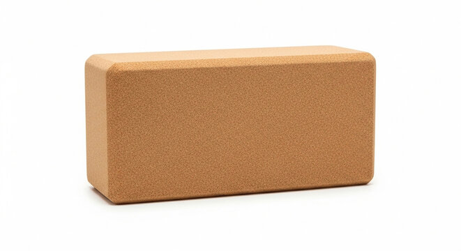 A brown yoga block made of foam on a white background for fitness.