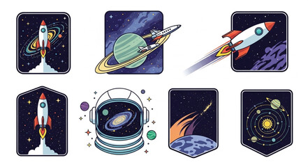 Collection of Space Themed Illustrations and Icons. © Chanyan