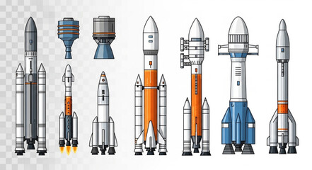 Collection of various rocket ship designs and spacecraft components. © Chanyan