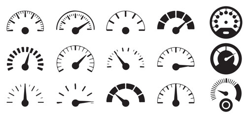 Speedometer Gauge Icon Set, Dashboard Meter Indicators, Speed Dial Vector Collection. Vector illustration eps 10