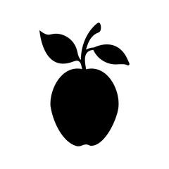 Bold silhouette of a ripe apple with leaves against a white background