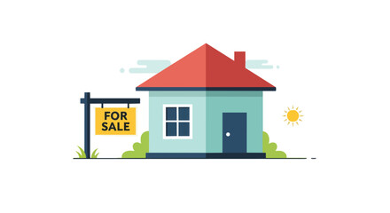 Fototapeta premium An inviting flat design illustration portraying a charming residential home presented with a prominent 