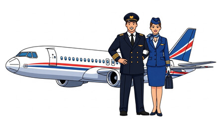 Airplane Pilot and Flight Attendant. © milah